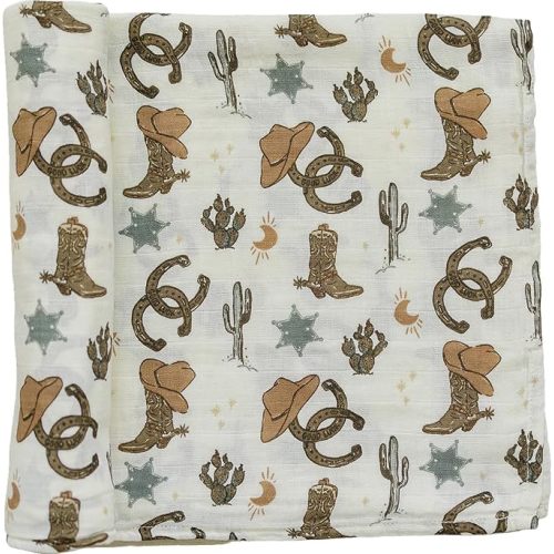 Mebie Baby Outlaw Cowboy Muslin Swaddle, Modern and Neutral Blanket for Baby Girl or Boy, 0-3 Month, Comfy Wrap