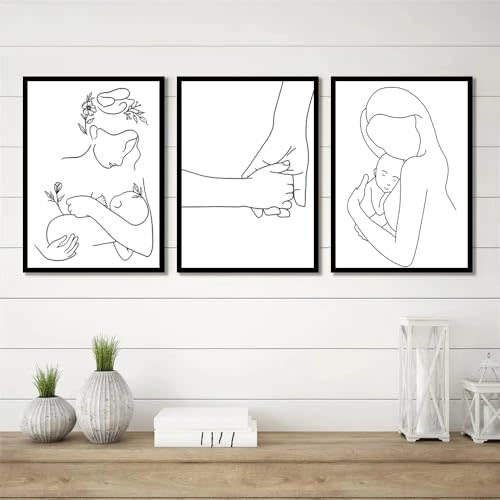 PUYIQARE Mother And Baby Child Art Line Drawing Prints Minimalist Black And White Canvas Wall Art Abstract One Line Art Print Breast Feeding Baby Wall Art For Child Nursery Or Gift for Mom Unframed