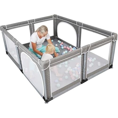 YOBEST Baby Playpen, Extra Large Play Pens for Toddlers, Babys Fence Play Area, Indoor & Outdoor Playard for Babies Kids Activity Center with Gate, Sturdy Safety Play Yard with Soft Breathable Mesh
