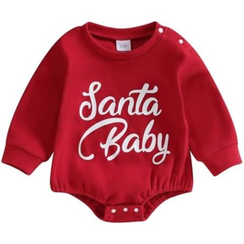Baby Girl Boy Christmas Outfit Cute Letter Print Crewneck Sweatshirt Bubble Romper Onesie Infant Fall Winter Clothes
