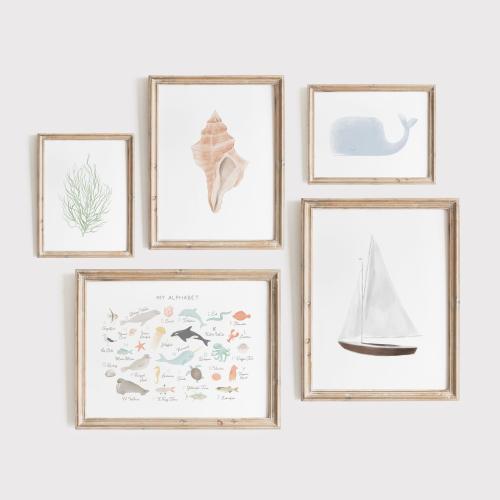Watercolor Beach Nursery Decor, Printable Beach Nursery Gallery Wall Art, Animal Alphabet, Sailboat Print, Whale Print, DIGITAL DOWNLOAD