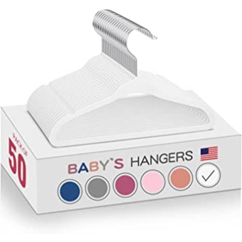 Kids Velvet Hangers 50pack-11 inch Non Slip Baby Hangers, Space Saving Kids Coat Hangers - 360° Swivel Hook, Strong & Durable Infant/Toddler White Hangers