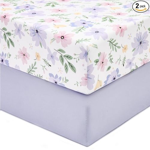 TILLYOU Baby Crib Sheets for Boys Girls, Super Soft Toddler Bed Sheets, 2 Pack Sheets for Standard Crib Mattress 28x52in, Brilliant Little Flowers