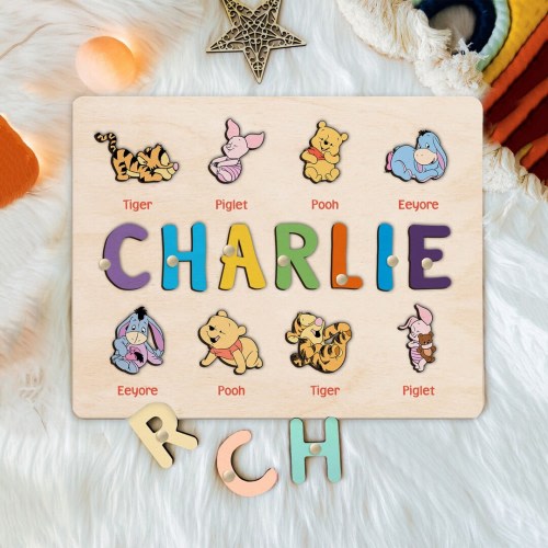 Baby Pooh & Friends Busy Board, Winnie The Pooh Montessori Toys, Personalized Name Puzzle Board, Toddlers Name Puzzle, Baby Toy Montessori