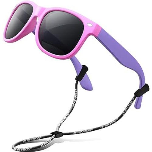 RIVBOS Kids Sunglasses Polarized UV Protection Flexible Rubber Glasses Shades with Strap for Boys Girls RBK004