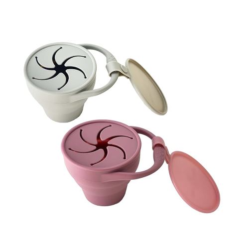 otterlove Collapsable Silicone Snack Container With Attachable Lid | 100% Pure LFGB Platinum Silicone with No Fillers | Snack Cup (2 Pack - Woodchuck & Sand)