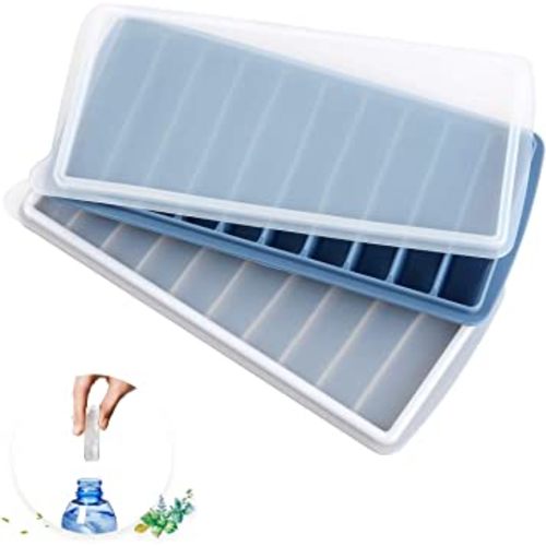 Silicone Narrow Ice Stick Cube Trays with Lids, Easy Push and Pop Out Material, Ideal for Sports and Water Bottles,Blue and Gray