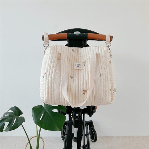 Embroidery Bear Flower Zipper Diaper Handbag