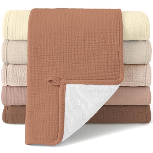 Bearmoss Muslin Burp Cloths, 100% Cotton Baby Burping Clothes, Large Extra Soft Absorbent for Unisex Newborn Boy and Girl, 20x10in, 6 Pack