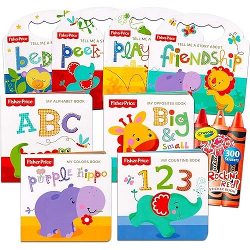 Fisher Price Board Books Ultimate Set For Babies, Toddlers - Bundle Pack of 8 Early Learning Fisher Price Board Books featuring Colors, Numbers, Opposites, and More with Reward Stickers Hardcover – May 6, 2022