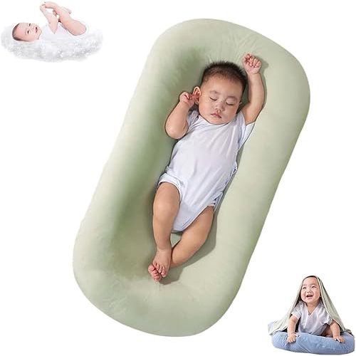 Lucakuins Baby Lounger, Bionic Design Baby Lounger for Newborn 0-24 Months, Soft Organic Cotton Breathable Lounger for Infants (Lovely Green)
