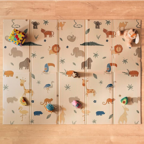 Nuby Reversible Baby Floor Mat - Foldable and Lightweight Baby Play Mat for Floor - Easy Storage and Travel - Safari