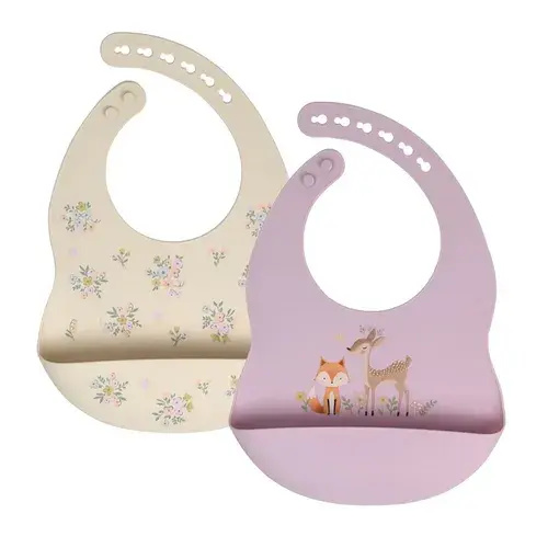 Little Rawr Silicone Bib - Forest Friends 2 Pack | Baby Bunting AU