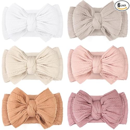 CÉLLOT 6 Pcs Baby Bows Headbands Nylon Hairbands Baby Girl Bows Hair Accessories for Newborn Infant Toddler Essentials (Light Pink Series)