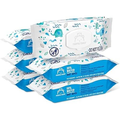 Amazon Brand - Mama Bear 99% Water Based Baby Wipes, Hypoallergenic for Sensitive Skin, Fragrance Free, 432 Count (6 Packs of 72)