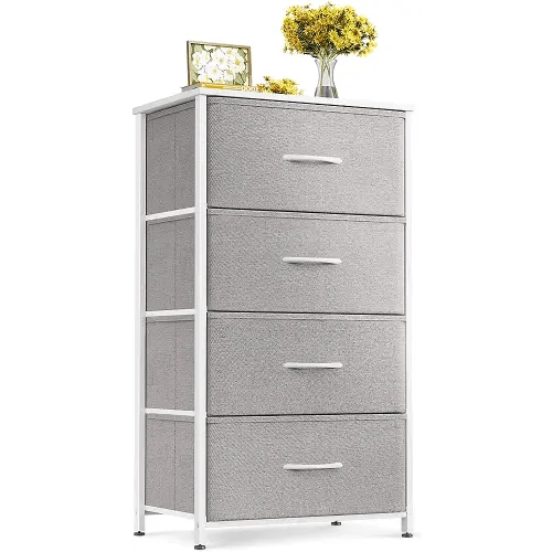 ODK Dresser for Bedroom with 4 Storage Drawers, Small Dresser Chest of Fabric Drawers with Sturdy Steel Frame, Wood Top, Light Grey