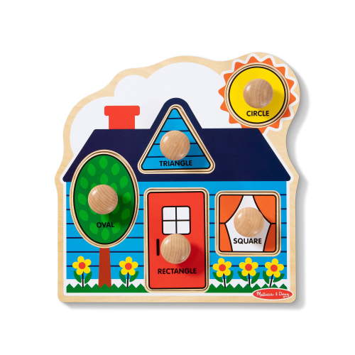 Melissa & Doug, Wooden Peg Puzzle, First Shapes, 5 Pieces with Handles