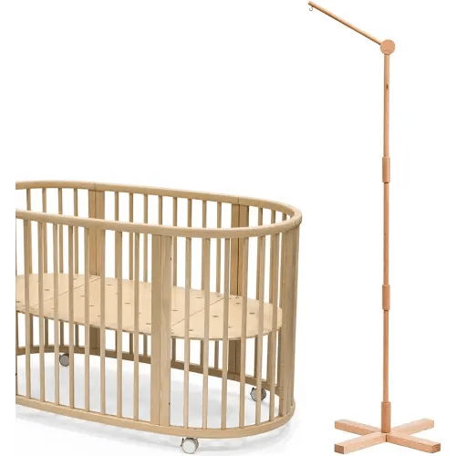Lanttoe Wooden Floor-Standing Crib Mobile Arm 61 Inches for Baby Nursery-Movable Baby Mobile Hanger with Strong Anti-Dumping Attachment-100% Natural Beech Wood-Thicker Wooden Pole-Nursery Decor