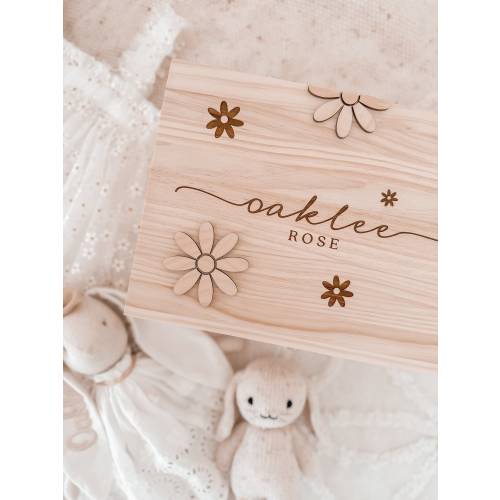 Personalised Baby Keepsake Box - Daisy Flower - Wood Engraved Keepsake - Newborn Keepsake - Wooden Memory Box - Baby Shower Gift