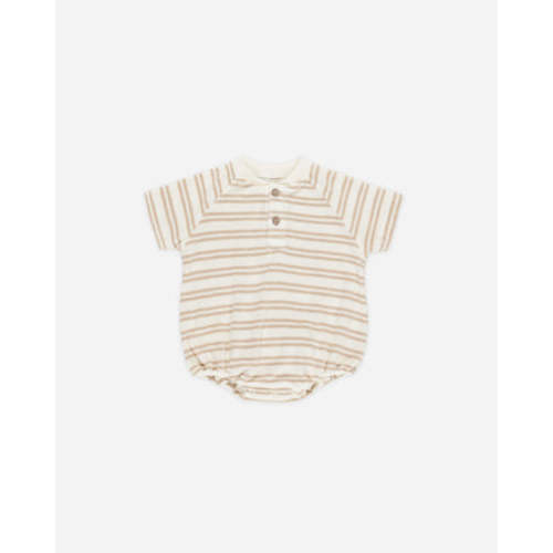 Terry Henley Romper || Oat Stripe