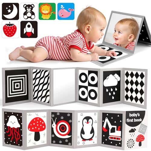 Black and White High Contrast Baby Books Flash Cards Tummy Time Mirror Toys Newborn Toys 0-3 Infant Stimulating Sensory Toy 0-6 3-6 2 4 5 Months Old Baby Boy Girl Shower Gifts Easter Basket Stuffers