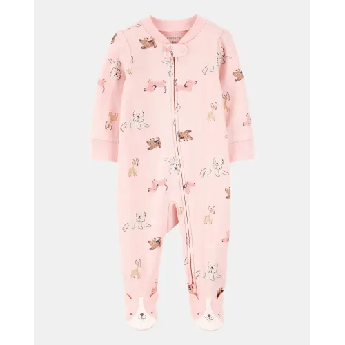 Baby Girl Dog Print 2-Way Zip Cotton Sleep & Play Pajamas - Pink | Carter's newborn