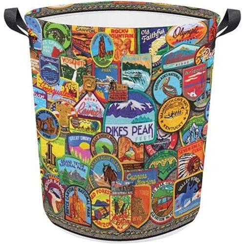 National Parks Badges Laundry Basket Hamper Bag Dirty Clothes Storage Bin Waterproof Foldable Collapsible Toy Organizer for Office Bedroom Clothes Toys Gift Basket
