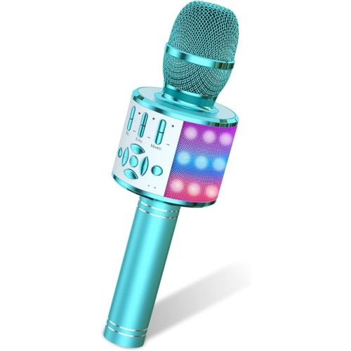 Amazmic Kids Karaoke Microphone Machine Toys for Girls Bluetooth Microphone with LED Light, Birthday Gift for Girls Boys 3 4 5 6 7 8 9 10 11 12 Year Old Kids Toys(Blue)