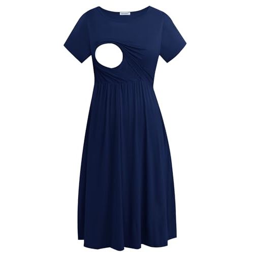 Smallshow Women's Short Sleeve Patchwork Nursing Dresses for Breastfeeding