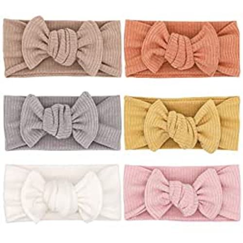 Baby Girls Headbands with Bows Infant Toddler Headwrap Hair Accessories - Rib Knit Tie-on Headwrap - 6 Count (Pack of 1)