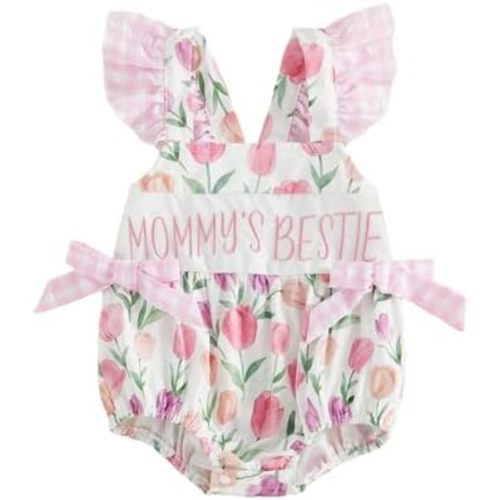 Bonangber Newborn Baby Girl Summer Clothes Flower Letters Print Fly Sleeve Bow Romper Infant Bodysuit Cute Daddys Girl Outfit