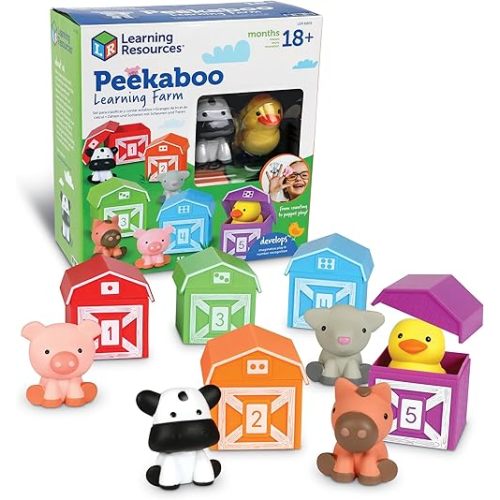 Learning Resources Peekaboo Learning Farm - 10 Pieces, Ages 18+ Months Toddler Learning Toys, Counting and Sorting Toys, Farm Animals Toys,Stocking Stuffers