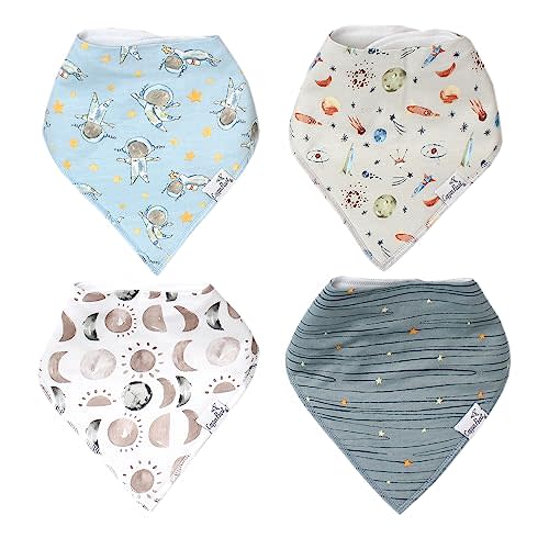 Copper Pearl Baby Bandana Bibs - 4 Pack Soft Cotton Baby Bibs for Drooling and Teething, Absorbent Drool Bibs for Baby Girl and Boy, Adjustable to Fit Newborns to Toddlers, Tons of Styles (Neil)