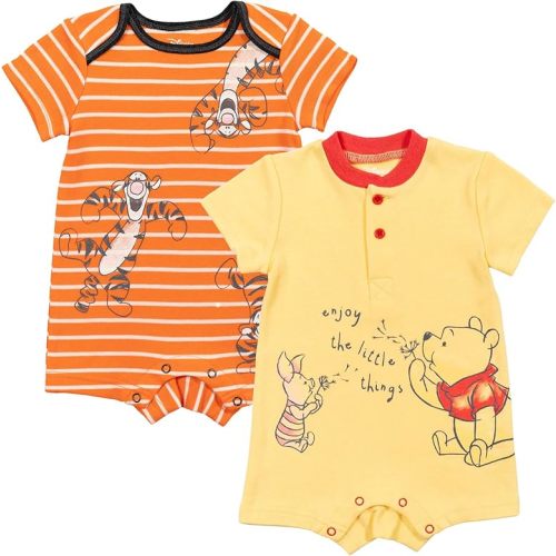 Disney Winnie the Pooh Mickey Mouse Tigger Baby 2 Pack Henley Rompers Newborn to Toddler