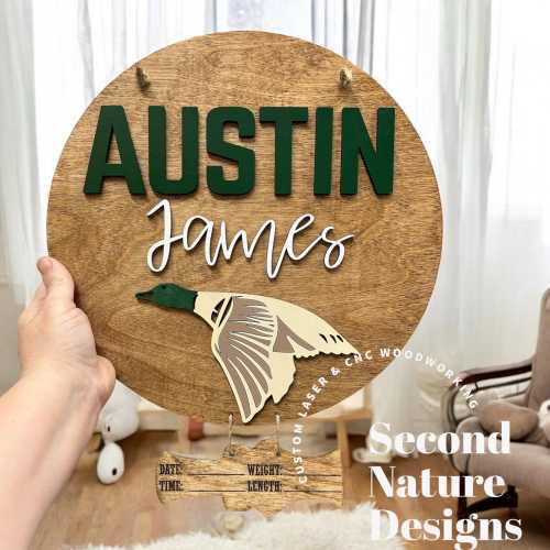 Baby Birth Stats Sign / Duck Hunting Door Hanger / Wood Round Hospital / Nursery Sign / Round Hospital Baby Sign/ Newborn Announcement Boy