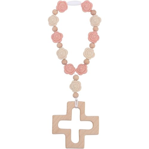 Cross Baptism Silicone Rosary - Baby Shower Baptism Party Supply, Kids First Rose Beads Rosary, Baby Girls 1st Year Silicone Beads Gifts, Christian Communion Rosary