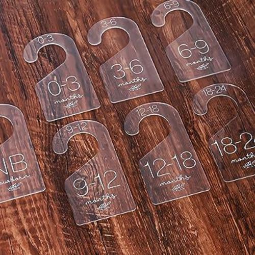 Whaline 7Pcs Baby Closet Size Dividers Clear Acrylic Infant Clothes Hanger Separators Newborn to 24 Month Clothes Dividers Thicken Wardrobe Hanger Organizers for Home Nursery Baby Clothes, 3.5 x 7Inch