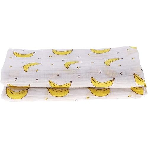 Muslin Swaddle Square Blankets Baby Receiving Blanket Wrap Swaddle Towel for Girl Shower Gift - Banana
