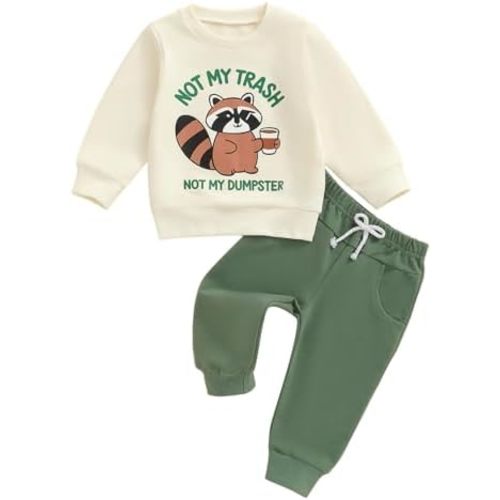 Toddler Girl Boy Raccoon Outfit Letter Print Long Sleeve Sweatshirt and Pants Set 2Pcs Infant Baby Fall Winter Clothes