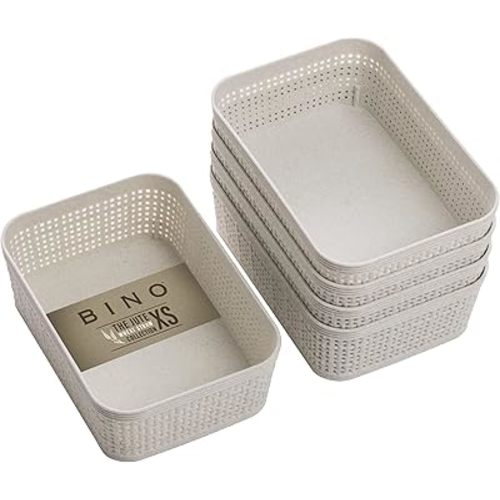 BINO | Woven Plastic Basket | XS (Natural), 5-Pack | THE JUTE COLLECTION | Home Organization, Space - Saving Storage, Stylish Design | Jute Basket | Plastic Storage Basket