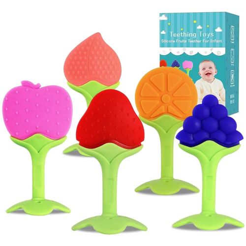 5 PCS Baby Teething Toys, Bagvhandbagro Soft Fruit Teething Toys for Babies 0-6 Months 6-12 Months, Silicone Baby Teethers Stick Freezer Safe for Infants and Toddlers