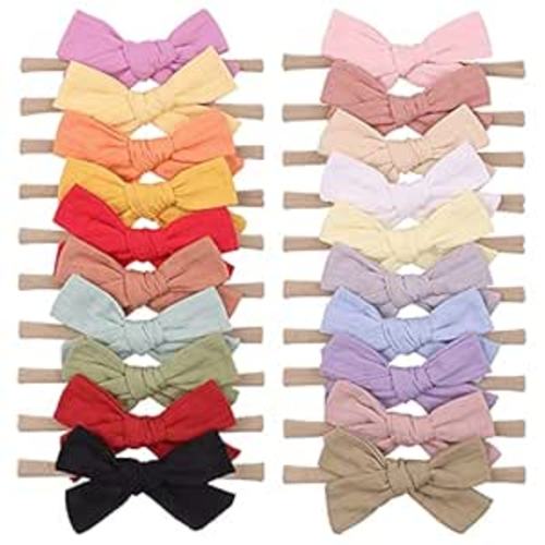 20pcs Baby Bows Cotton Newborn Baby Elastic Headbands Hair Bows