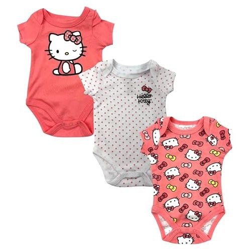 Hello Kitty Baby Girls’ 3-Pack Bodysuit – Infant Cotton Onesies Clothing Set, Rose, NB