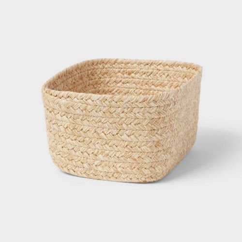 Small Natural Woven Basket Almond - Brightroom: Rectangle Storage, Paper Material, Fsc Certified, 4"x8"x6"