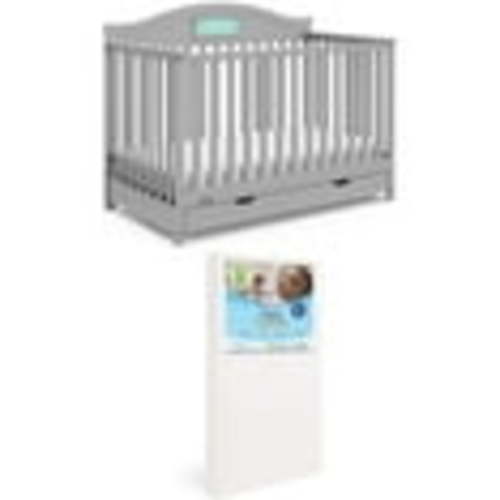 Graco Story Customizable 5-in-1 Convertible Crib with Drawer and Premium Crib & Toddler Mattress Bundle, Pebble Gray