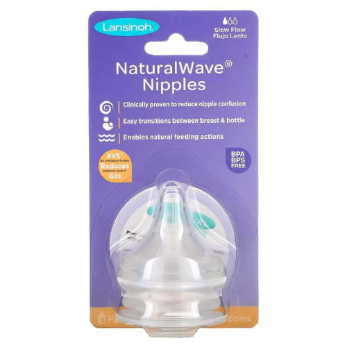 Lansinoh NaturalWave Slow-Flow Nipples, 6 Pack