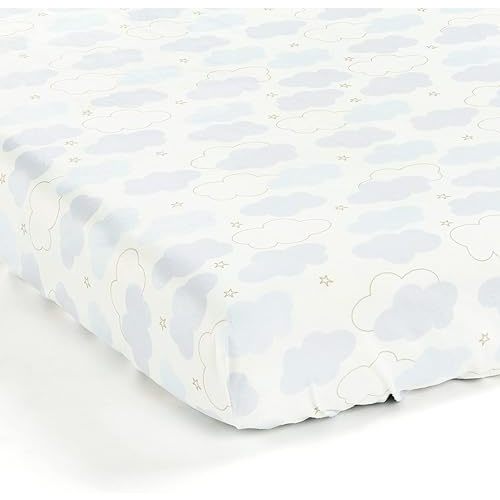 Lush Decor Goodnight Little Moon Clouds Soft & Plush Fitted Crib Sheet, 52"x 28" x 9", Blue