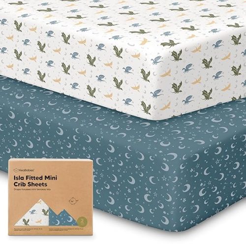 Pack and Play Sheets Fitted - 2-Pack Mini Crib Sheets for Pack N Play Mattress, Soft & Cozy, Neutral Toddler Playard Bedding, Snug Fitted Mini Baby Crib Mattress Cover Set for Boys,Girls(Dragon Tale)