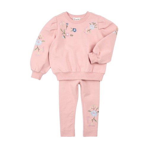 Floral Embroidered Cotton Sweatshirt & Leggings Set