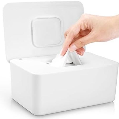 Baby Wipes Dispenser, Baby Wipe Holder for Fresh Wipes, Non-Slip Baby Wipes Container, Refillable Wipes Box, Wipes Case with Sealing Design Lid (White)